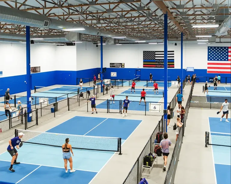 View of the indoor courts at Pickleball Kingdom in Chandler, Arizona